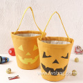 Reusable Collapsible Canvas Cotton Fabric Ghost Printing Halloween Favors Candy Holder Halloween Goody Bags with Handle